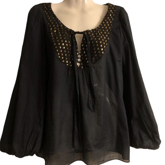 Bcbgmaxazria top Size S Black semi sheer witchy metallic deco lined‎ sleeve goth - Picture 1 of 8